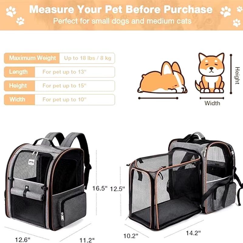 ¡Mejora las aventuras de tus mascotas con nuestra elegante mochila expandible!  ¡Perfecto para gatos y cachorros!